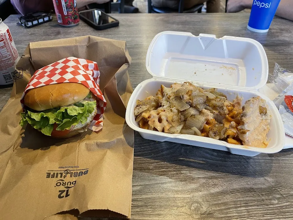 California Burger and Fries with Cheese